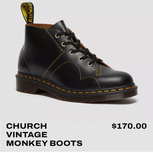 De Martens CHURCH VINTAGE MONKEY BOOTS Leather Lace-Up - Picture 2 of 13